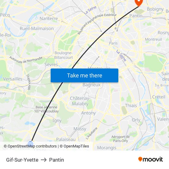Gif-Sur-Yvette to Pantin map