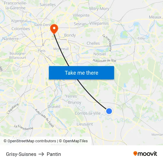 Grisy-Suisnes to Pantin map