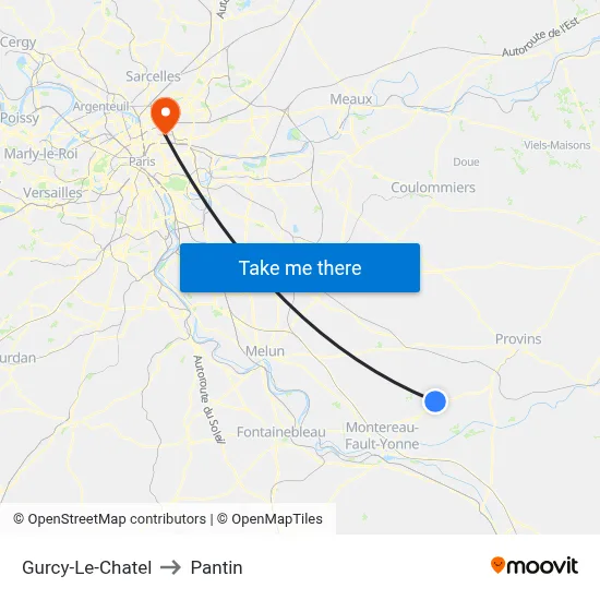 Gurcy-Le-Chatel to Pantin map
