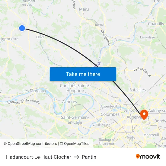 Hadancourt-Le-Haut-Clocher to Pantin map