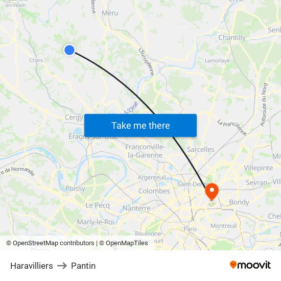 Haravilliers to Pantin map