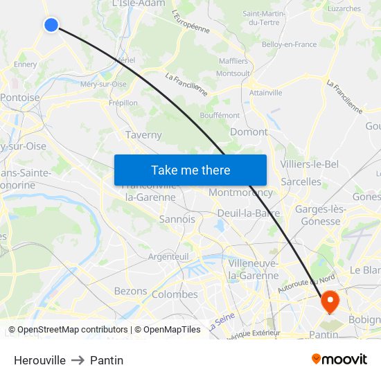 Herouville to Pantin map