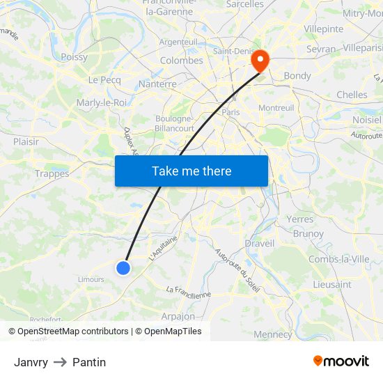 Janvry to Pantin map