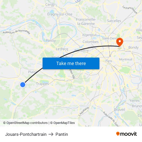 Jouars-Pontchartrain to Pantin map