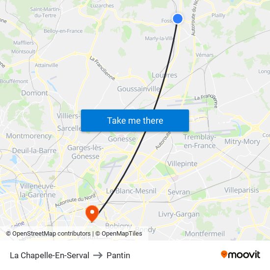La Chapelle-En-Serval to Pantin map