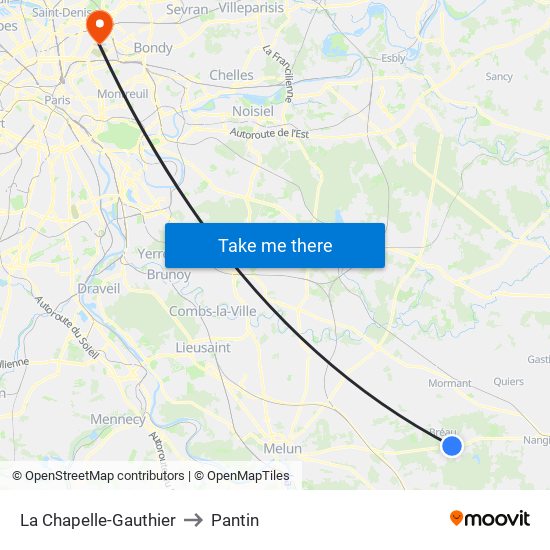 La Chapelle-Gauthier to Pantin map