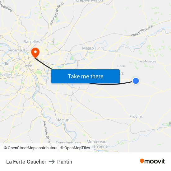 La Ferte-Gaucher to Pantin map