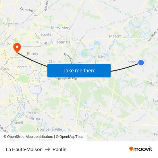 La Haute-Maison to Pantin map