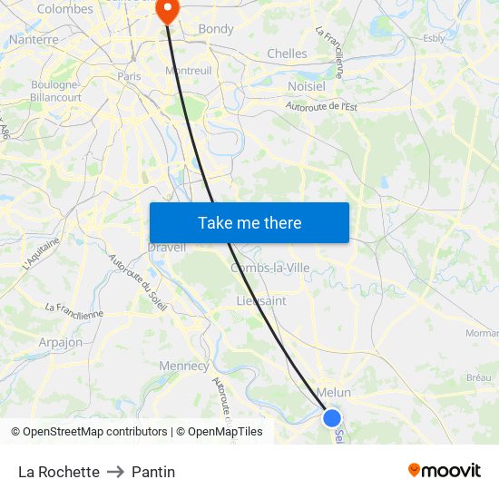 La Rochette to Pantin map