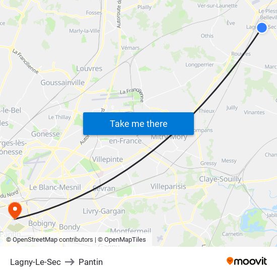Lagny-Le-Sec to Pantin map