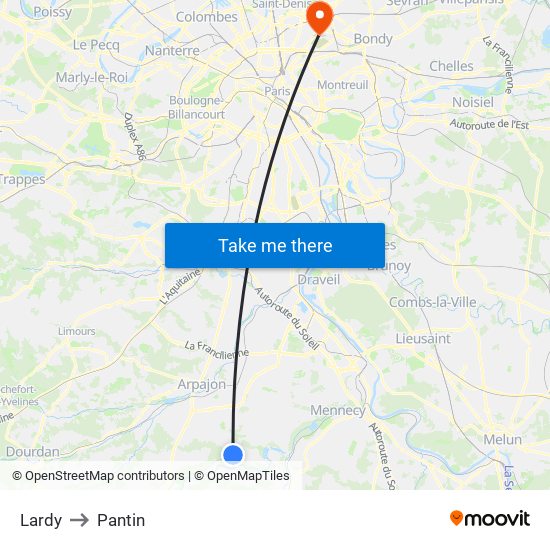 Lardy to Pantin map