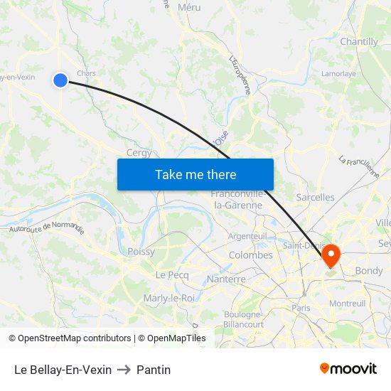 Le Bellay-En-Vexin to Pantin map