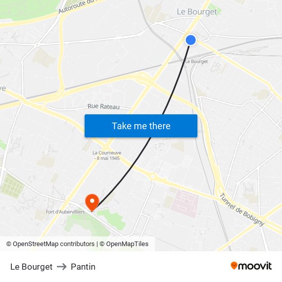 Le Bourget to Pantin map