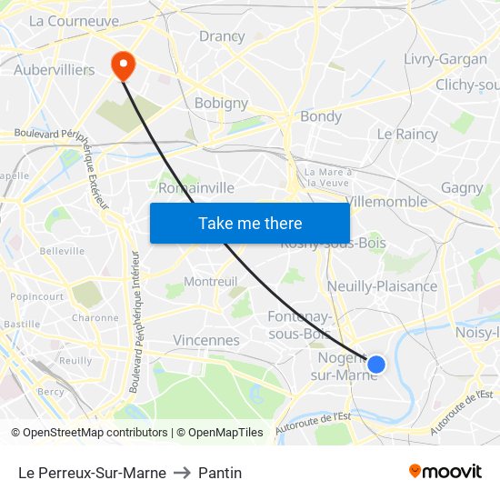 Le Perreux-Sur-Marne to Pantin map