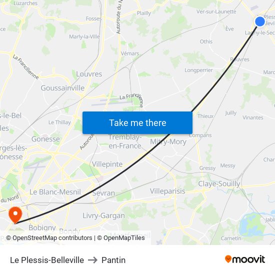 Le Plessis-Belleville to Pantin map