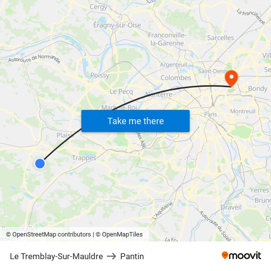 Le Tremblay-Sur-Mauldre to Pantin map