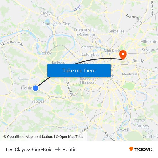 Les Clayes-Sous-Bois to Pantin map