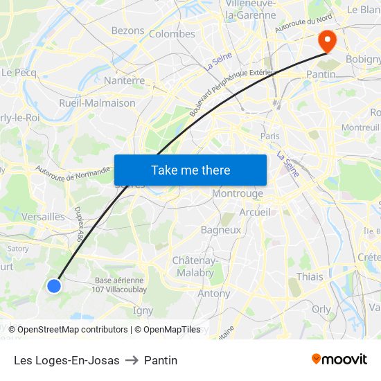 Les Loges-En-Josas to Pantin map