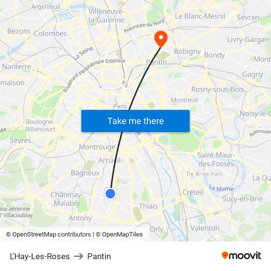 L'Hay-Les-Roses to Pantin map