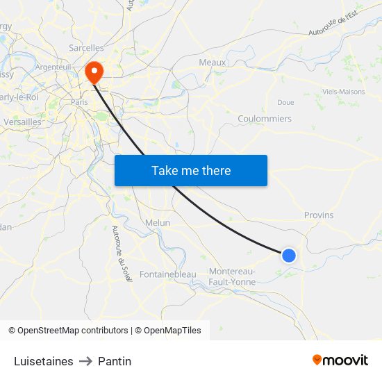 Luisetaines to Pantin map