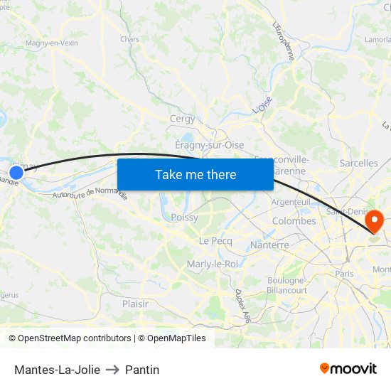 Mantes-La-Jolie to Pantin map