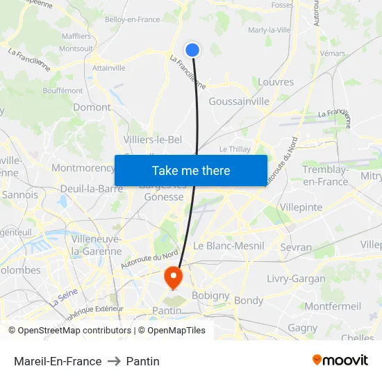 Mareil-En-France to Pantin map