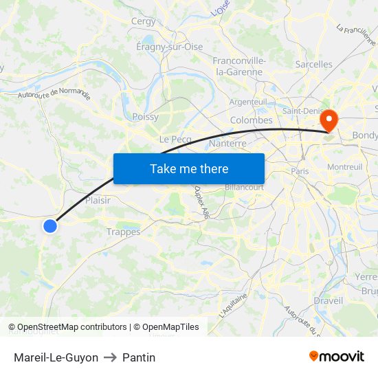 Mareil-Le-Guyon to Pantin map