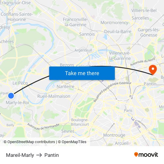 Mareil-Marly to Pantin map