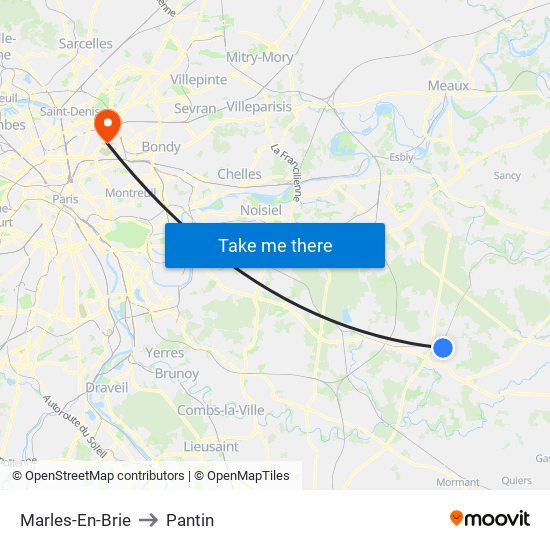 Marles-En-Brie to Pantin map