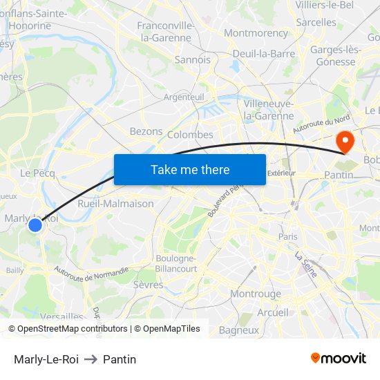 Marly-Le-Roi to Pantin map
