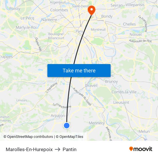 Marolles-En-Hurepoix to Pantin map