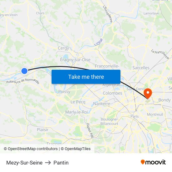 Mezy-Sur-Seine to Pantin map