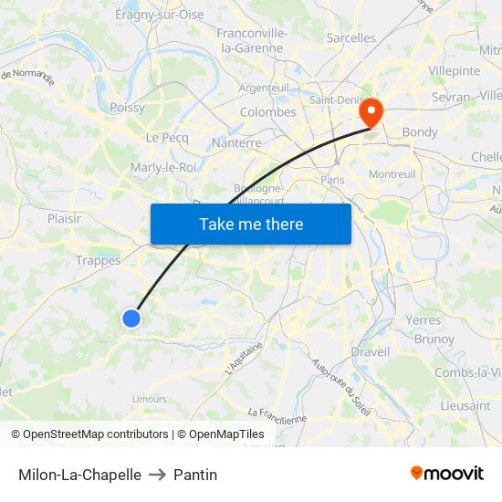 Milon-La-Chapelle to Pantin map