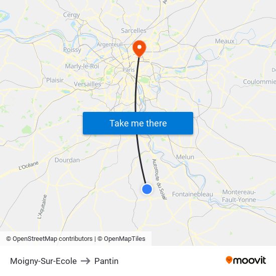 Moigny-Sur-Ecole to Pantin map
