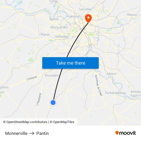 Monnerville to Pantin map