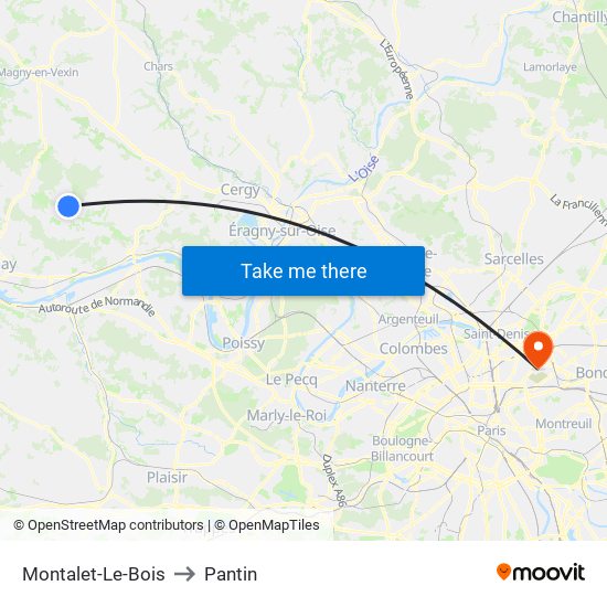 Montalet-Le-Bois to Pantin map