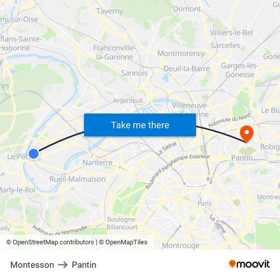 Montesson to Pantin map