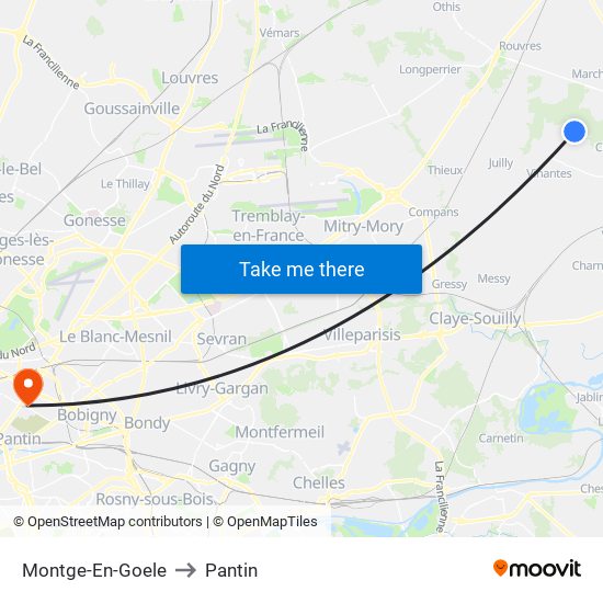 Montge-En-Goele to Pantin map