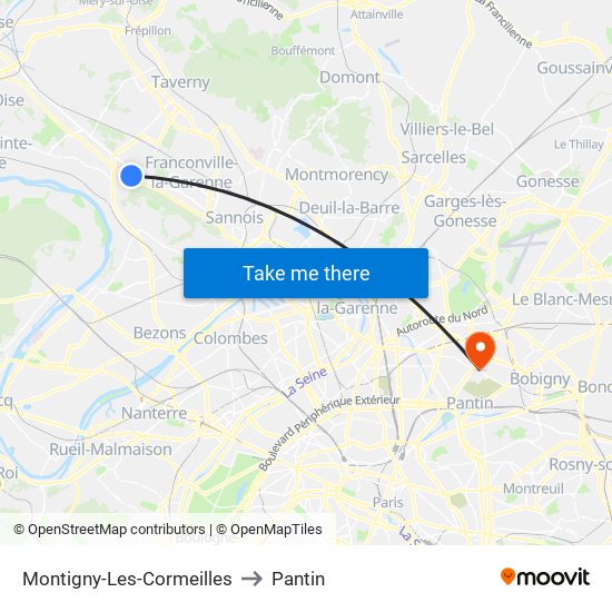 Montigny-Les-Cormeilles to Pantin map