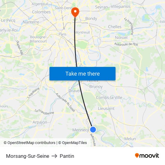 Morsang-Sur-Seine to Pantin map