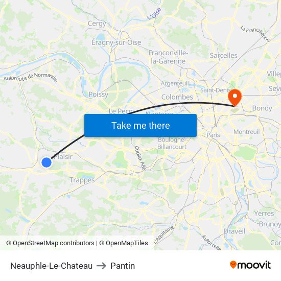 Neauphle-Le-Chateau to Pantin map