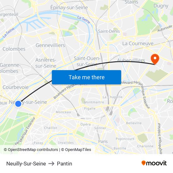 Neuilly-Sur-Seine to Pantin map