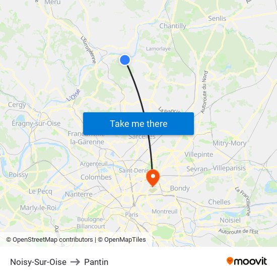 Noisy-Sur-Oise to Pantin map