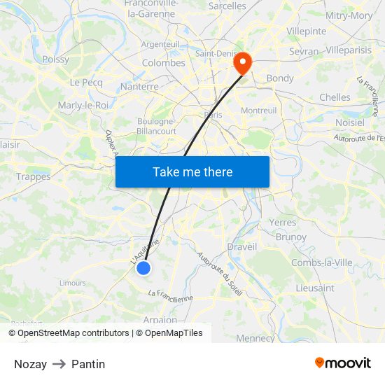 Nozay to Pantin map