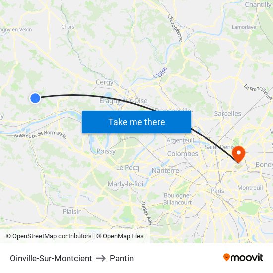 Oinville-Sur-Montcient to Pantin map