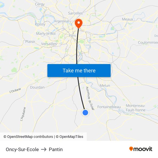 Oncy-Sur-Ecole to Pantin map