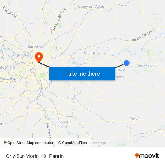 Orly-Sur-Morin to Pantin map