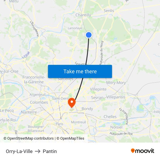 Orry-La-Ville to Pantin map