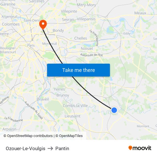 Ozouer-Le-Voulgis to Pantin map