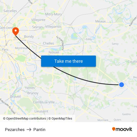 Pezarches to Pantin map